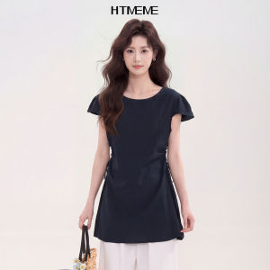 HTMEME | Áo Nữ Dáng Rộng Tùng Xếp Cổ Ngắn Tay