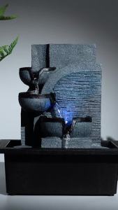 Desktop Flowing Water Waterfall Fountain with White LED Light for Company Office Wealth Feng Shui Tabletop Ornaments Home Decor