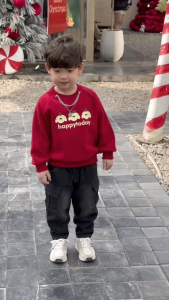 Áo thun Sweater màu đỏ hoạ tiết in gấu Happy today cho bé trai bé gái 10 tới 30kg BERNIE T1025A73