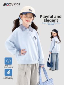 SQTN.KIDS | Chic Long-Term Toddler Pseudo Two-Piece Fall Shirt Light