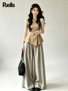 puella | Summer New Women Two-Piece Set Sleeveless Cinch Waist Top Wide Leg Pants