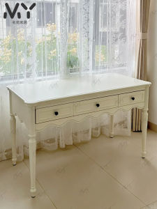 American Style Solid Wood Computer Desk And Chair Set Wave Table White Bedroom Writing Desk Storage Function No Assembly Needed