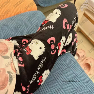 Halloween & Christmas Cartoon Kawaii Hello Kitty Print Womens Pajamas Pants Autumn Winter Couple Trousers Casual Home Clothes