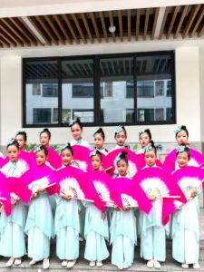 Double-Sided Dance Fan with Gradient Jasmine Flower Design for Adults And Children Performance Props Red And Pink Color Scheme