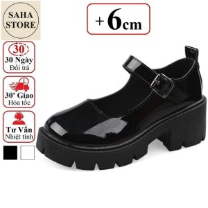 Giày lolita nữ big size 43 42 41 SAHA262 đế cao 6cm mary jane da đen trắng búp bê nàng thơ hàn quốc dễ thương đáng yêu