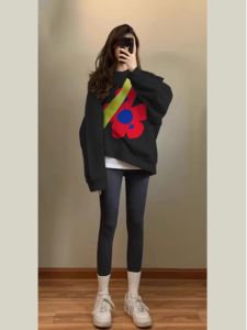 Elegant Floral Print round Neck Sweatshirt Womens Fashionable Versatile Unique Stylish Top Trendy Cotton Long Sleeve Hoodie