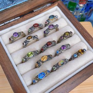 Indian Gemstone Xuan Ya Same Style Accessories Natural Opal Ring Personality Sterling Silver Ring Vintage Crystal Ring for Women