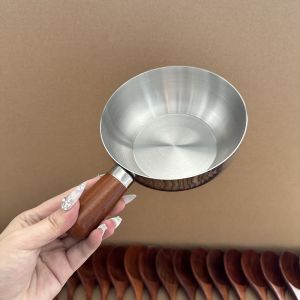 Boshang Home 304 Stainless Steel Walnut Handle Small Pot Ice Cream Spoon Salad Bowl Home Use Mini Milk Pan Dessert Bowl Spoon