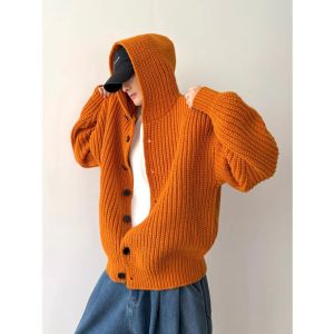 Orange Retro American Hooded Winter Cardigan