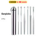ears cleaning tools set 6 Pcs Portable Stainless Steel Earwax Removal Set Ear Wax Removal Tool Earwax Tool Kit. 