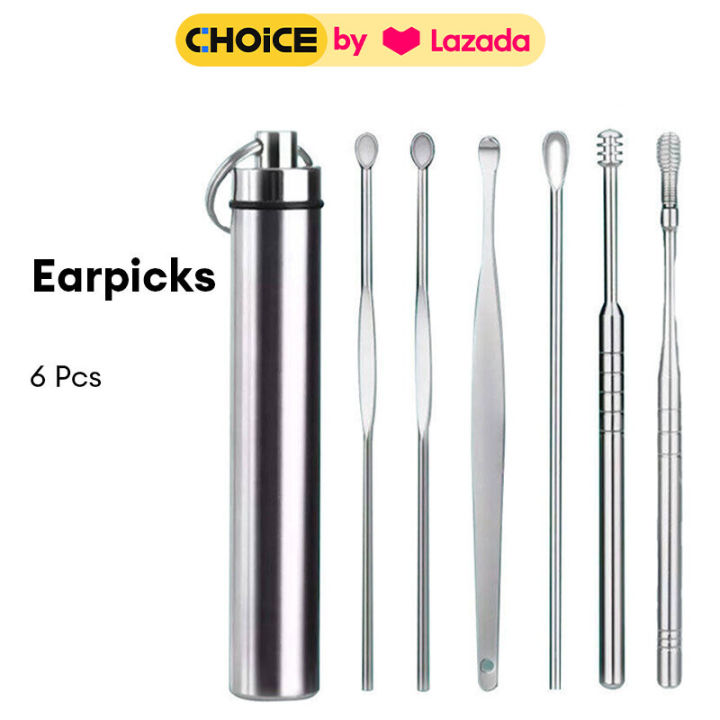 ears cleaning tools set 6 Pcs Portable Stainless Steel Earwax Removal Set Ear Wax Removal Tool Earwax Tool Kit