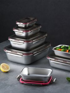 Refrigerator Special Use 304 Stainless Steel Bento Box with Lid Sealed Storage Fruit ness Preservation Food Grade Cold Meal Box
