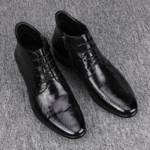 Trendy 2024 Mens Slim Fit High Top Casual Leather Shoes Thick Bottom Genuine Chelsea Short Boots Comfortable Sporty Style