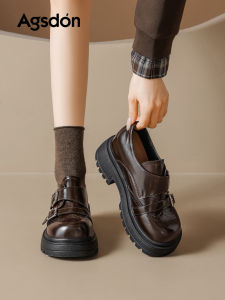 Agsdon | Thick Sole Retro Elevation Loafers Brown