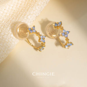 Blue Icicle Flower Earrings Holeless Elegant Small Fashion Jewelry Womens Sweet Style Fresh out New Plant Pattern Accessories