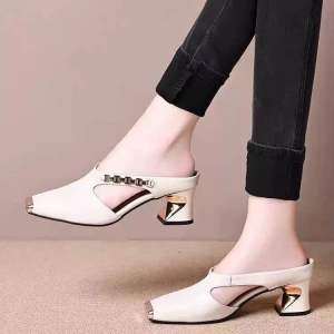 #616 New French Metal Square Toe Half Shoes Heels