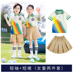 Kindergarten Graduation Uniform Summer Outfit Two-Piece Set Childrens Day Performance Clothes Primary And Middle School Students School Uniform Cotton Short Sleeve Flip Collar Regular Length