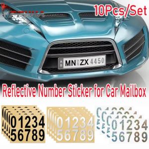 【Pphha】10Pcs/Set Car Reflective Number Sticker PVC Waterproof Mailbox License Plate Colourful Laser Digital Label Car Exterior Decoration