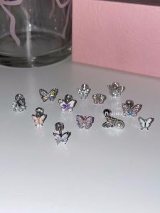 Colorful Butterfly Series Titanium Steel Flat Bottom Small Ear Cuff Stud Earrings Fashionable Summer Jewelry Accessories