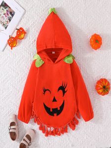 ฮาโลวีน การ์ตูน พิมพ์แขนยาว เสื้อฮู้ด สําหรับเด็กชายหญิงเด็กวัยหัดเดิน เสื้อโค้ท เสื้อกันลม โพลีเอสเตอร์ ผ้ากํามะหยี่ฤดูใบไม้ร่วง ฤดูใบไม้ผลิ