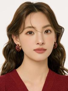 "Ankela Red" Show White and Red Circle Mosquito Coil Ear Clip Female Non-Piercing Earrings New Arrival New Year Red Earrings