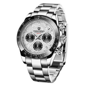 【100% Original】Pagani Design 40mm Mens Stainless Steel Watch Strap Quartz Watch for Men Water Proof Chronograph Calendar Wrist Watch Watch for Men PD-1644