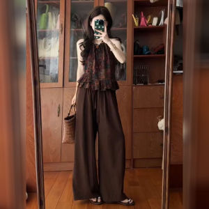 DANTING | Oriental Print Two-Piece Set Top & Wide Leg Pants Women