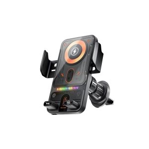15W Universal Car Wireless Charger Mount Auto-Sensing Electric Telescopic 360° Rotating Ambient Light for iPhone/Samsung/Cars