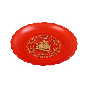 Red Plastic Flat Bottom Tray Fruit Offering Tray for Worshiping Wealth God And Buddha Home Decoration Chinese Style Fruit Plate