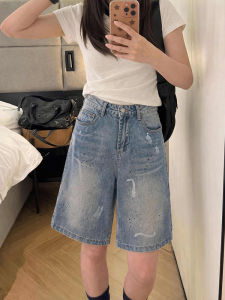 QIANCHANGNAAI | Plus Size Slim Fit Retro Graffiti Denim Shorts
