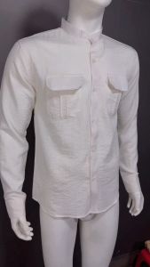 Áo sơ mi nam chất vải ĐŨI cổ tàu form rộng tay dài 2 TÚI VNO121