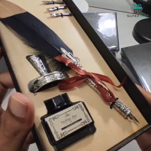 Vintage Feather Quill Pen Set with Ink & 5 Nib Tips - Elegant Calligraphy Gift Box for Christmas