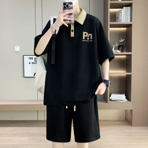 Summer Polo Shirt And Shorts Set for Men Short Sleeve Trendy Two Piece Suit Casual Sportswear Polyester Fiber 100%