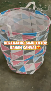 BISA COD | KERANJANG BAJU LAUNDRY BULAT JUMBO TEMPAT PAKAIAN KOTOR LIPAT BAHAN CANVAS ANTI AIR UK 40 x 50