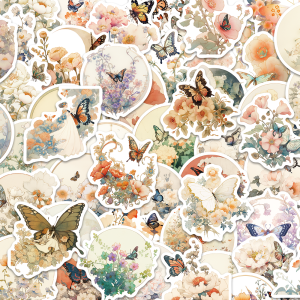 50-Piece Butterfly Love Flower Stickers Decorative Origami Paper for Mobile Phone Luggage iPad Scrapbooking DIY Adhesive Art
