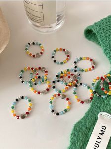 แหวนลูกปัด สีรุ้งรูปยิ้มเกาหลีมียางยึด รุ่นสำหรับของ กับของ สามารถปรับยึด แหวนลูกปัดสายรูป รุ่นสำหรับของ กับของ สำหรับของขวัญวันเกิด