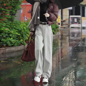 High Waist Draped Loose Straight Leg Jeans Womens Autumn Winter New Style Fashionable Casual High Quality Korean Version