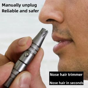 Smooth & Clean: Stainless Steel Manual Nose Hair Trimmer for Men - Portable & Washable!