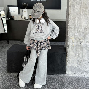 MPW | Girls Spring Autumn Fashionable Embroidered Plaid Two-Piece Set Casual Comfortable Breathable Machine Washable Polyester