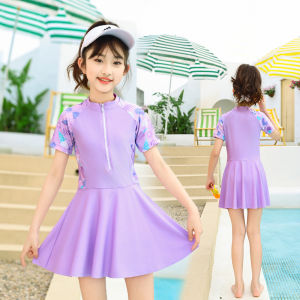 Princess Style Childrens One-Piece Swimsuit Girls Swimwear Conservative Skirt Design Cute Fashionable Milk Silk Fabric