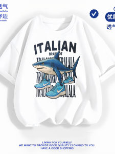 เสื้อยืดคอกลมแขนสั้นผ้าฝ้ายแท้สำหรับเด็กชาย ลายสัตว์ทะเล ทรงหลวม ระบายอากาศได้ดี ใส่สบาย ฤดูร้อน 3-16 ปี