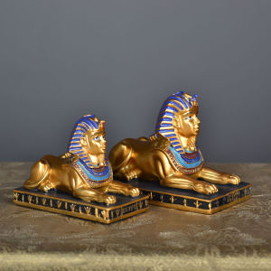 Creative Sphinx ตกแต่งรถอียิปต์ของที่ระลึกประติมากรรมรูปปั้น Lion-faced ฟาโรห์ Tutankhamun ตกแต่งบ้านเรซิ่น