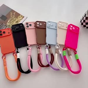 Liquid Silicone Soft Case for iPhone 18 17 16 15 14 13 12 Pro Max 17e 16e with Wrist Strap Lanyard Drop Protection Cover