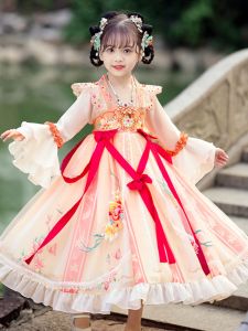 เรียบหรู สไตล์จีนบาง ฤดูร้อน เดรส สําหรับสาวน้อยชุดเจ้าหญิงเทพนิยาย ผ้าฝ้าย ผ้าผสมลายดอกไม้เด็ก ชุดฮั่นฝู