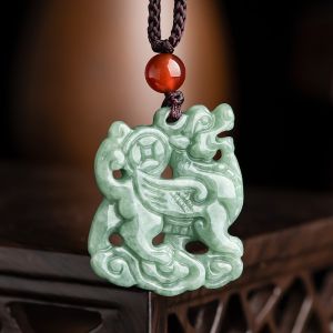 TIMESWIND Natural Jade Green Ice Men Pendant Necklace Unicorn Career Rise with Certificate Y1N