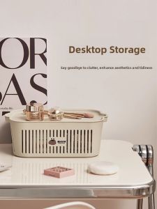Cream Style Desktop Organizer Basket Kitchen Miscellaneous Items Covered Stationery Storage Box Multi-Functional Arrangement Box