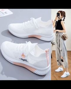 Korean version of small daisy white flying woven womens sports shoes casual rubber running shoes