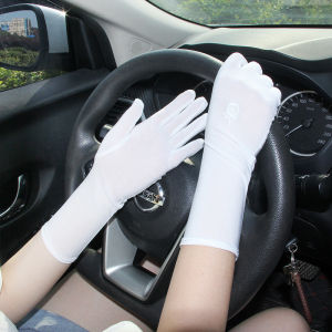Sun Protection Driving & Cycling Gloves Womens Thin Medium Length White Black