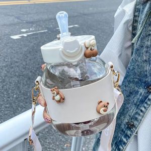 แก้วน้ำทรงกลมความจุขนาดใหญ่พร้อมกรองน้ำและสูบดูดสำหรับผู้หญิง แก้วน้ำใสแบบดูดซับความร้อนได้