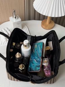 Houndstooth Rubiks Cube Cosmetic Bag Double Handle Handbag Super Large Capacity High Value Makeup Storage Bag Travel Bag